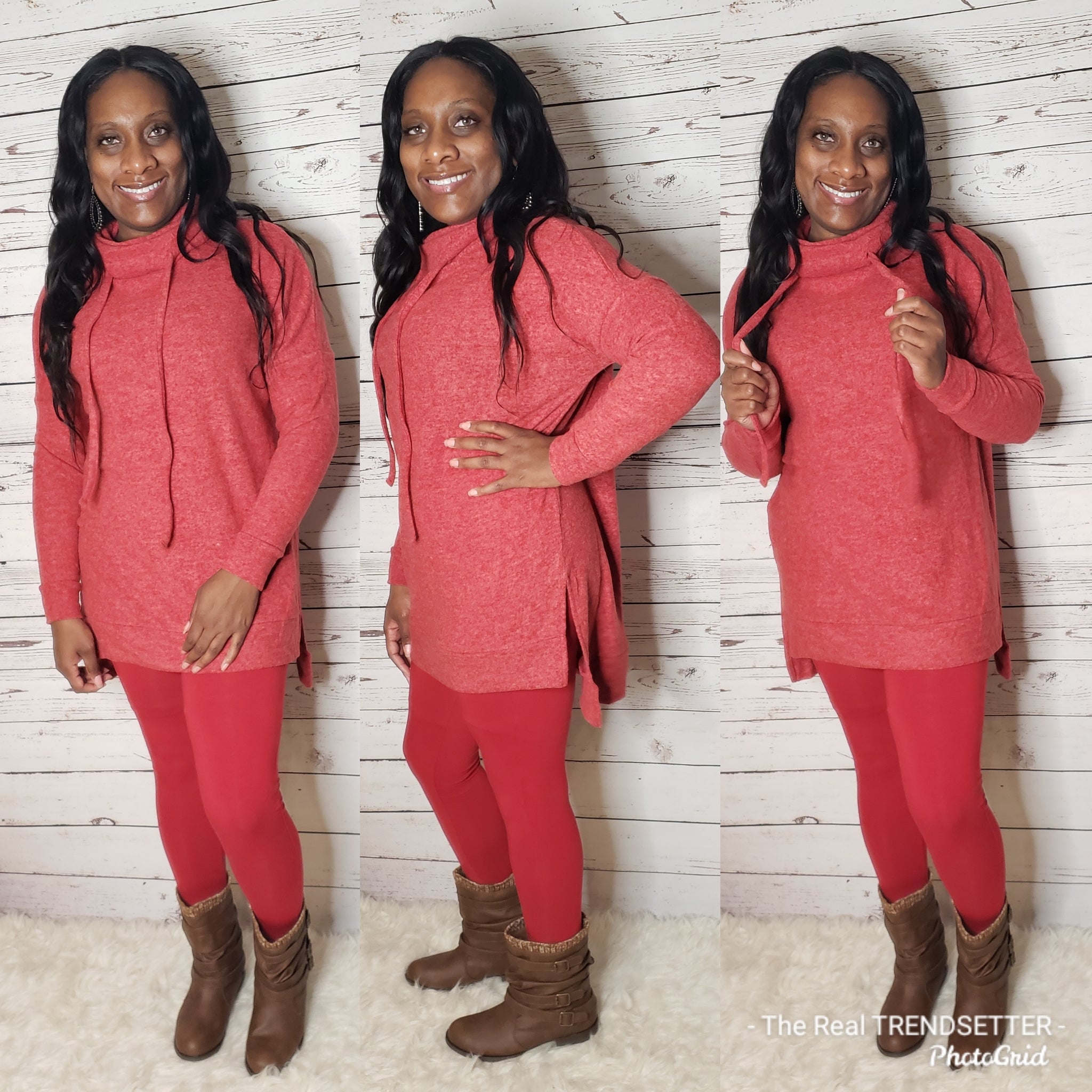 Brushed Funnel Neck Set (DK Red)