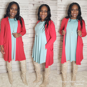 3/4 Sleeve Cardigan with Pockets (Ruby)