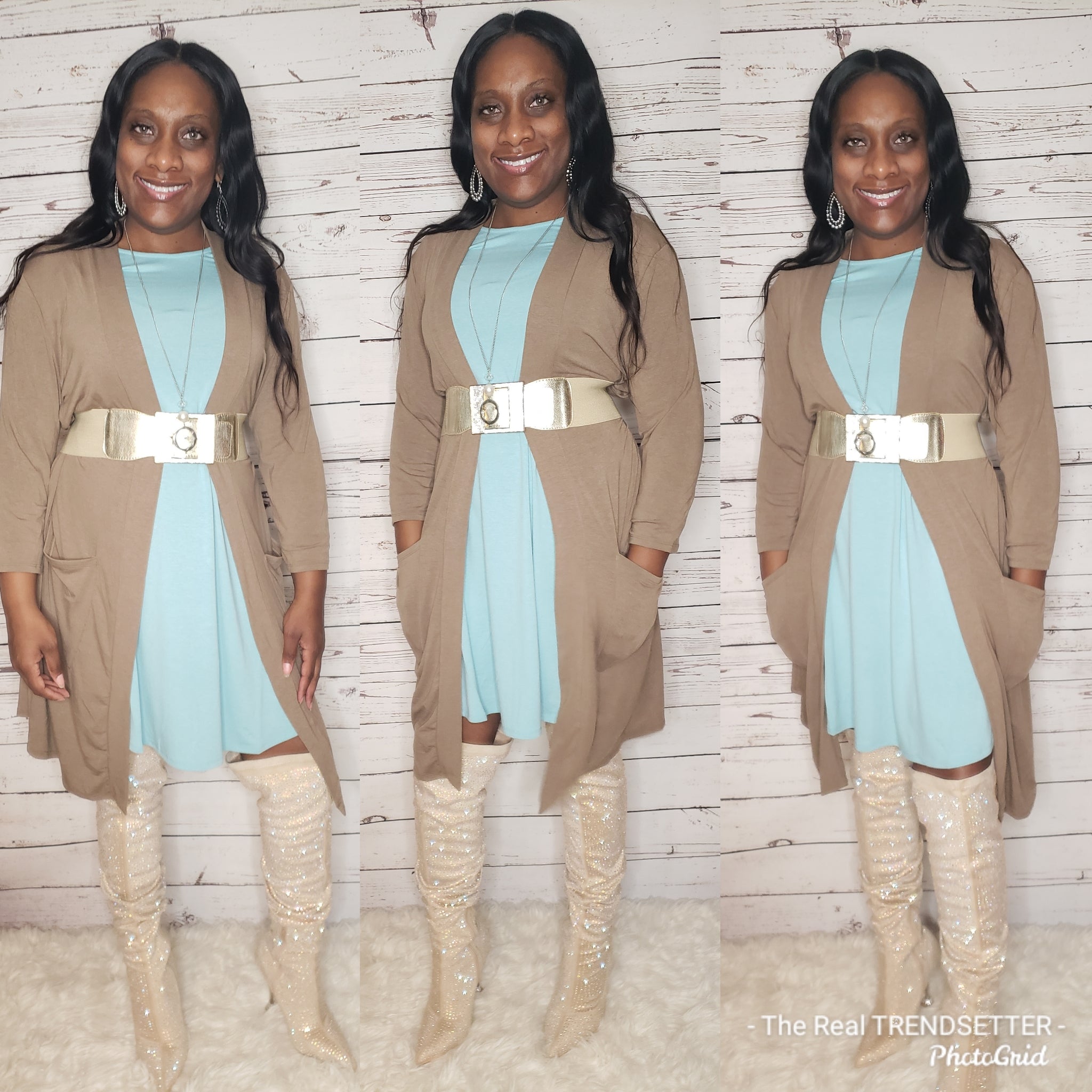 3/4 Sleeve Cardigan with Pockets (Mocha - PLUS)