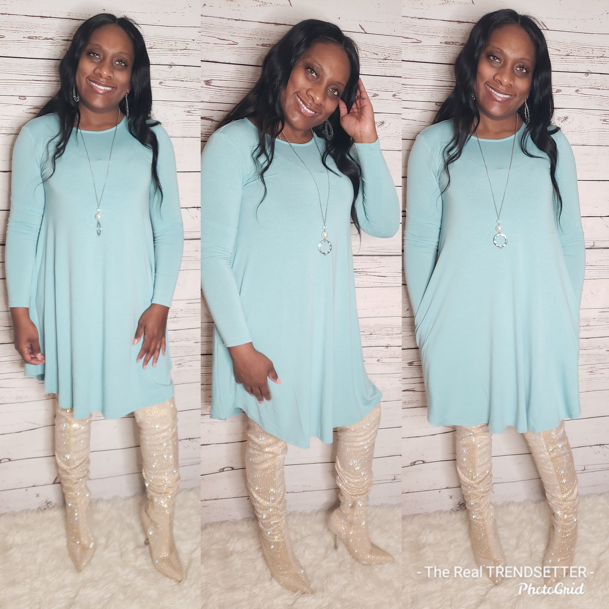 I Am Cute Dress (Round Neck - LT MINT - Regular & Plus Size)