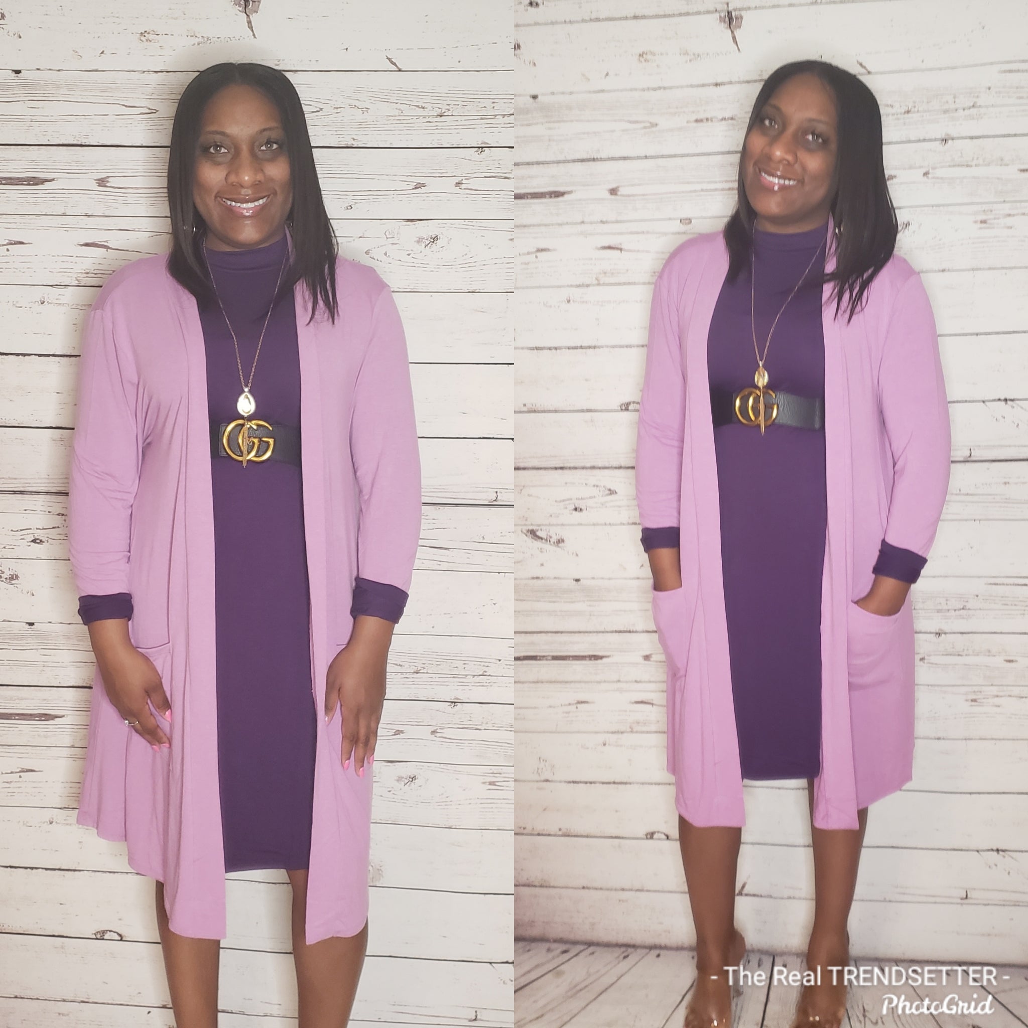 3/4 Sleeve Cardigan with Pockets (DK Mauve- PLUS) !ON SALE!
