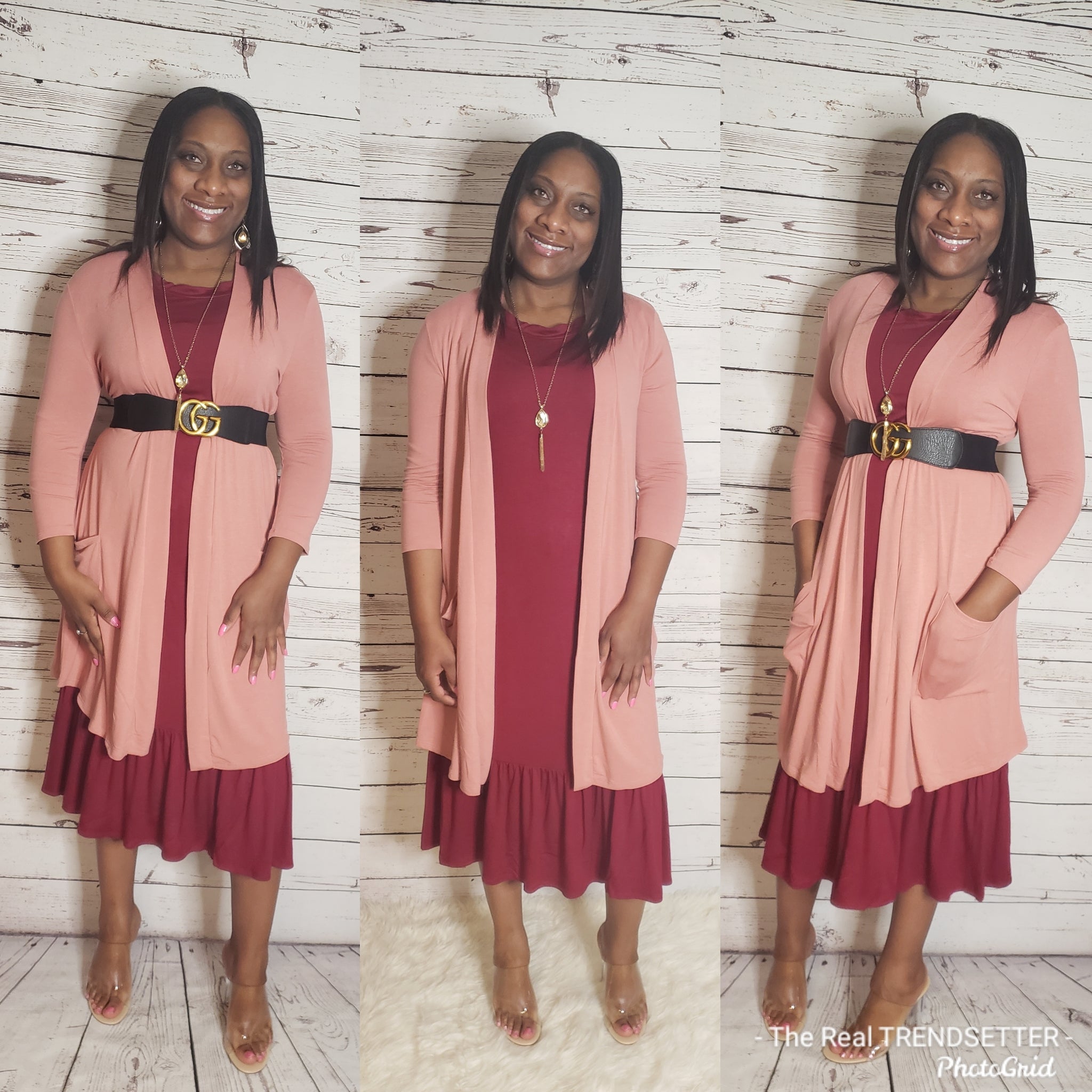 3/4 Sleeve Cardigan with Pockets (Ash Rose)