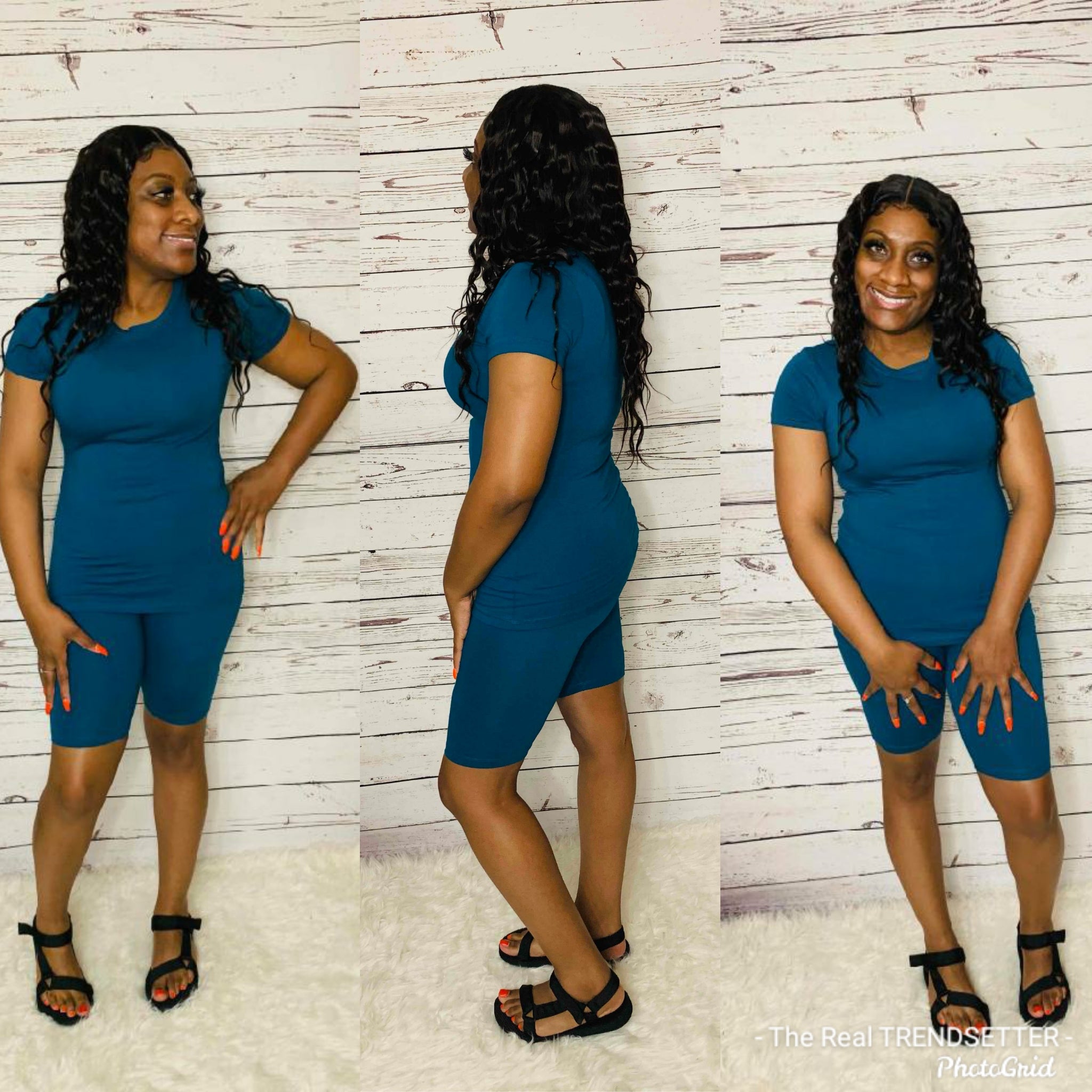 Teal Biker Shorts Set